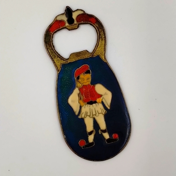 Vintage brass enamel bottle opener from Greece - Picture 1 of 6